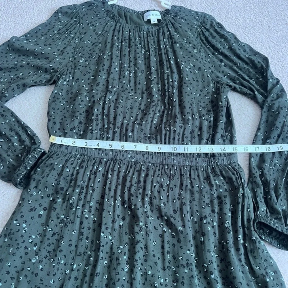 Cloth & Stone Olive Green Abstract Print Elastic Waist Long Sleeve Mini Dress‎ M